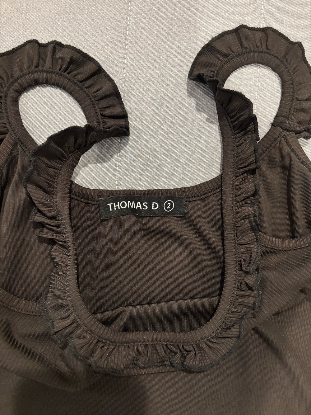 Women's Black Ruffle-Trim Tank Top - Picture 3 of 5